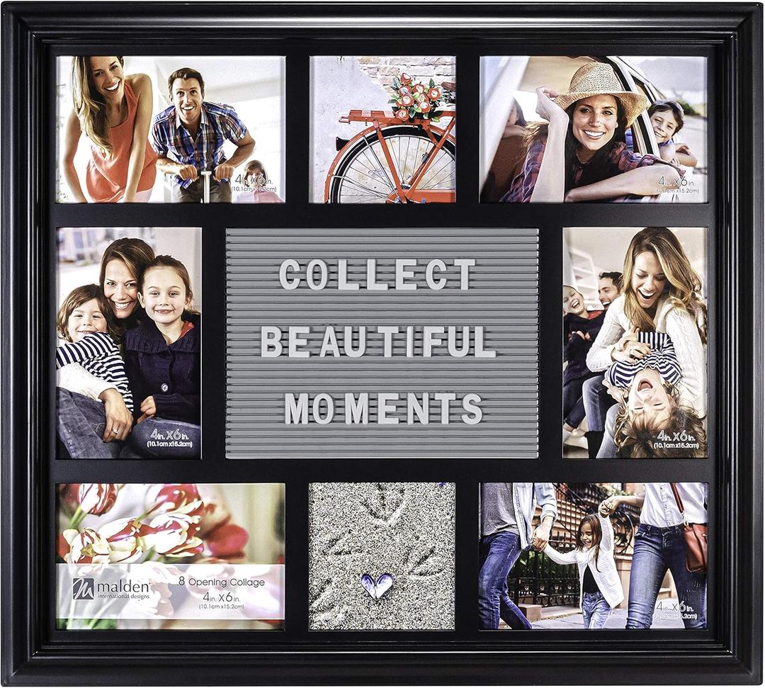 Malden International Designs 8 Opening Letterboard Collage Photo Wall Frame Black