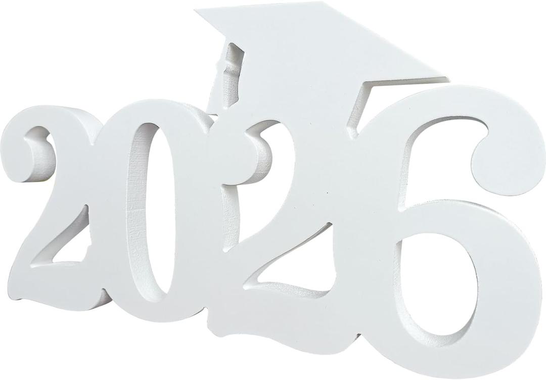 Class of 2026 Decorations Wood Centerpieces 13x7inch Double-sided Hollow Design White Graduation Party Table Decorations for Home Office Class of 2026 Tabletopper