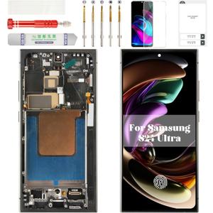OLED for Samsung S24 Ultra Screen for Samsung S24 Ultra LCD Display for Galaxy SM-S928B Digitizer Touch Assembly with Frame SM-S928U SM-S928W SM-S928N SM-S928E Black (with Fingerprint Function)