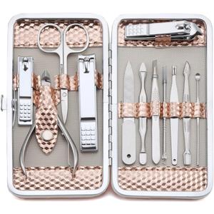 Manicure Set Professional Nail Clippers Kit Pedicure Care Tools- Stainless Steel Grooming Kit 12Pcs for Travel or Home (Rose Gold)