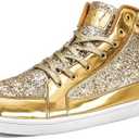 IGxx Glitter White Shoes for Men Fashion High Top Casual Sequin Sparkly Sneakers Men's Bling Shiny Size 40