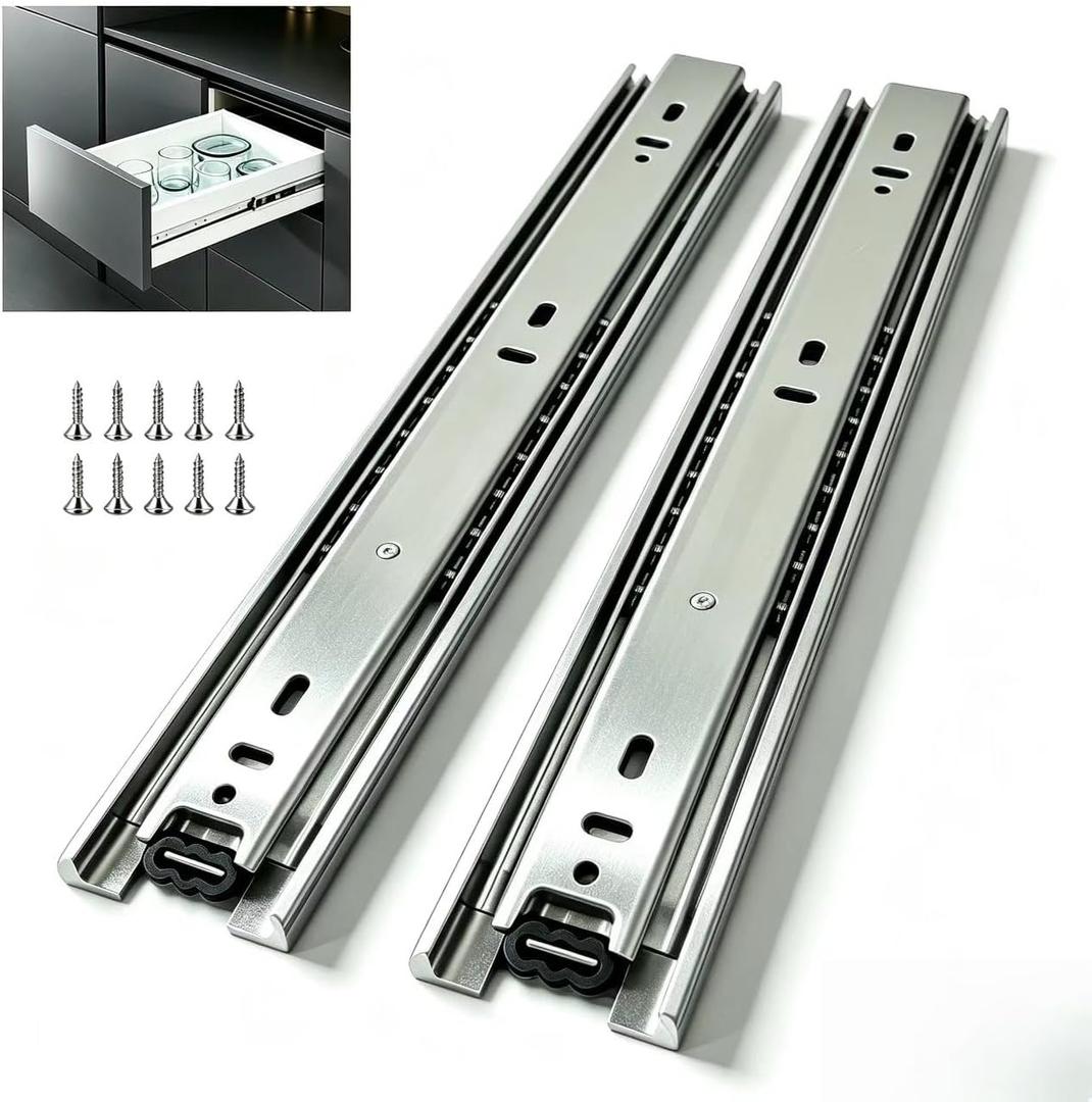 2 Pairs Full Extension Drawer Slides, 22 Inch Heavy Duty Drawer Runners, Side Mount Dresser Cabinet Rails, 1.77 Inch Width Slides for Kitchen Cabinet, 100LB(45kg) Capacity, Anti-Rust & Long-Lasting