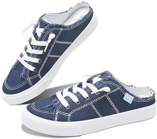 Obtaom Women Canvas Mules Memory Foam Clipper Fashion Sneakers Comfortable Slip-On Mule Backless Holiday Shoes, Size: 6