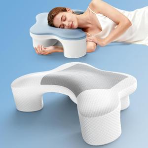 Side Sleeper Pillow with Arm Hole, Ergonomic Memory Foam Cervical Pillow for Neck and Shoulder Pain Relief 2PCS Pillowcase, Ergonomic Knee, Leg, Arm Pillow for Adults, Standard