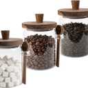 Set of 3 Glass Jars Containers with Wooden Lids and Scoop Clear Canister Jars Set with Spoon for Kitchen Food Storage Coffee Tea Sugar Decorative Countertop Organization Jars 31 oz (3)