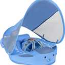 Mambobaby Float with Canopy and Tail New Upgraded Non-Inflatable Baby Pool Float Mambo Float Swim Trainer Solid Infant Swim Float Adjustable Pearl Foam Baby Swim Ring