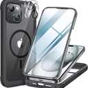 Miracase Glass Series for iPhone 15 Case [Compatible with MagSafe] Full-Body Magnetic Bumper Case with Built-in 9H Tempered Glass Anti-Fingerprint Screen Protector + Camera Lens Protector, Black