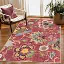 Beeiva Floral 5x7 Red Area Rugs, Washable Rug for Living Room Lightweight Paisley Print Vintage Ultra Thin Large Burgundy Non Slip Carpet for Bedroom Dining Room Christmas Decor