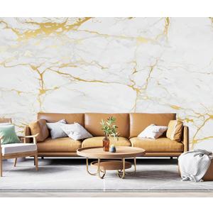 White Gold Marble Wallpaper Modern Abstract Wallpaper Mural for Living Room OfficNot Peel and Stick (91" x 60", Cybh-918)