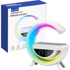 Smart Alarm Clock with Wireless Charging, 9.45" RGB Night Light Table Lamp, Bluetooth Speaker, Sound Machine, Sunrise Wake Up Light, Dimmable LED Lamp for Bedroom, Home Office, Dorm