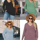 Oversized T Shirts for Women Dressy Long Sleeve Shirts Winter Solid Color Blouses Cute Elegant V Neck Tops 2XL Blue