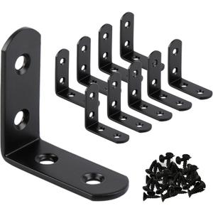 10 Pack L Brackets for Shelves Corner Brace| 2x2'' Heavy Duty Stainless Steel Wall Mount Bracket| Black Metal Small Braces with 40 Screws for Wood Furniture