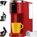 SHARDOR 3 in 1 Single Serve Coffee Machine, K Cup Coffee Maker Compatible with Ground Coffee & Teas, 6 to 14oz Brew Sizes, 40oz Removable Water Tank, Descale Settings, Red