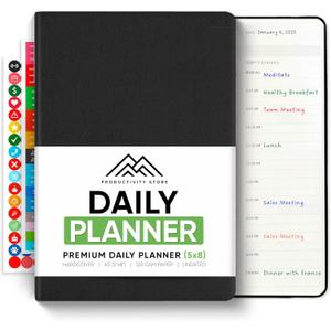 Daily Planner 2026 (5" x 8") - The Ultimate Daily Workflow Planner with Hourly Schedule & Task List to Achieve Your Goals by PRODUCTIVITY STORE (A5, Black)