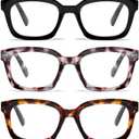 Reading Glasses for Women, Blue Light Blocking stylish high end Oversized Square Computer Readers Spring HingeBlack+Pink+Brown+1.5