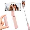 MQOUNY Phone Tripod, Portable Selfie Stick with Remote,Pocket Size Selfie Stick for iphoneMini Travel Compact Phones Selfie Sticks with Phone Holder for Content Creation/Vlog/Video Record/Live Stream (Pink)