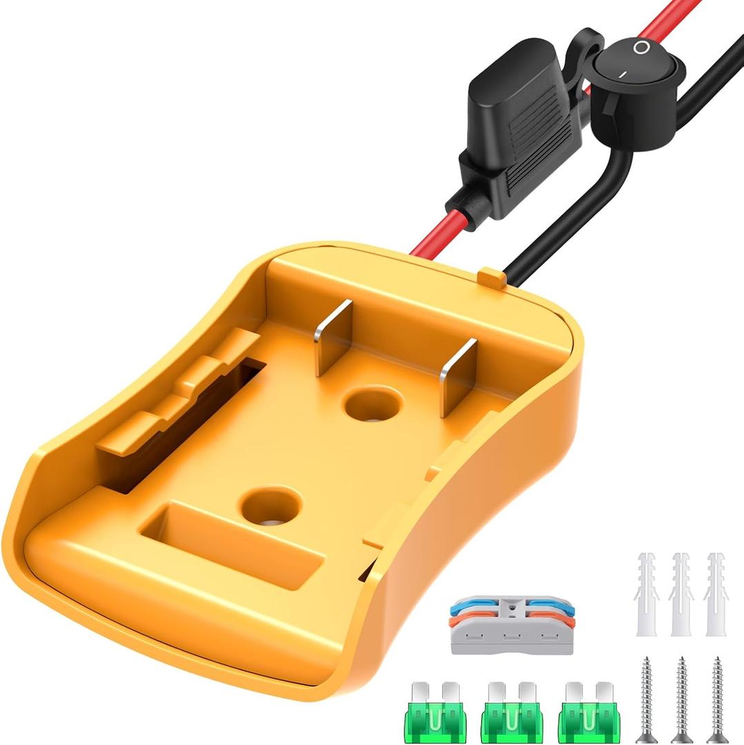 1 Packs Adapter for Dewalt 20V Battery Adapter for Power Wheel Battery Upgrade Conversion Kit with Switch, Fuse & Wire Terminals, 12AWG Wire, Power Tool Power Connector for DIY Rc Car Toys