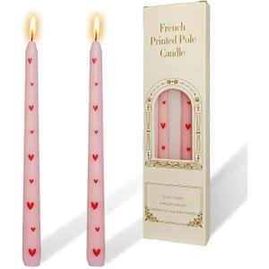 Pretty Pink Little Heart Taper Candle Sticks - Colorful candlesticks Unscented Party Gift Holiday Dinner Table Decorations 10 inch Set of 2