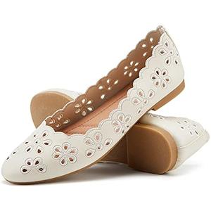 FRACORA Women's Ballet Flats Black PU Leather Dress Shoes Comfortable Round Toe Slip on Flats with Breathable Eyelets 37