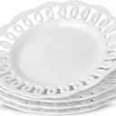 fMBB Round Appetizer Plate with Scalloped Edge Lace Rim, Set of 4, White 8 inch Ceramic Dessert Plates, Small for Cake Snack Side Dish, Microwave and Dishwasher Safe