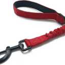 Short Dog Training Control Leash 18 Inch 1 Inch Wide Heavy Duty Elastic Traffic Bungee Leash with Padded Handle Suitable for Medium and Large Dogs(Red)