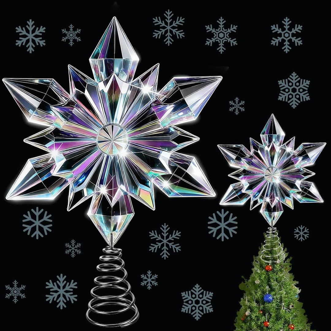 Acrylic Snowflake Christmas Tree Toppers 3D Large Iridescent Snowflake Treetop 12.6 Inch Star Tree Topper for Indoor Outdoor Holiday Winter Christmas Decorations