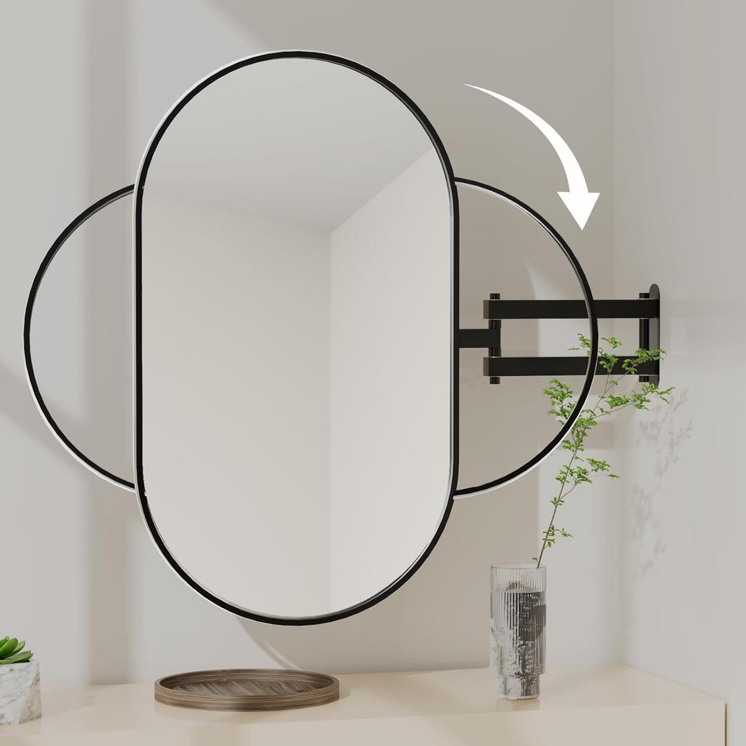 32" x 20" Black Oval Wall Mirror, Capsule Extendable Swivel Bathroom Vanity Makeup Mirror, 360 Rotation Folding Extendable Arm Vanity Mirror for Wall Shower Shaving 32" x 20" Black Oval Wall Mirror, Capsule Extendable Swivel Bathroom Vanity Makeup Mirror, 360 Rotation Folding Extendable Arm Vanity Mirror for Wall Shower Shaving
