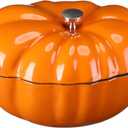 Pickmesh 1.4 Qt Pumpkin Cocotte Pumpkin Cast Iron Dutch Oven Pre-seasoned Cast Iron Garlic Roaster Heat Resistant for Thanksgiving Grill, Oven Backyard 6.3'l x 5'w x 2.6'h(Orange)