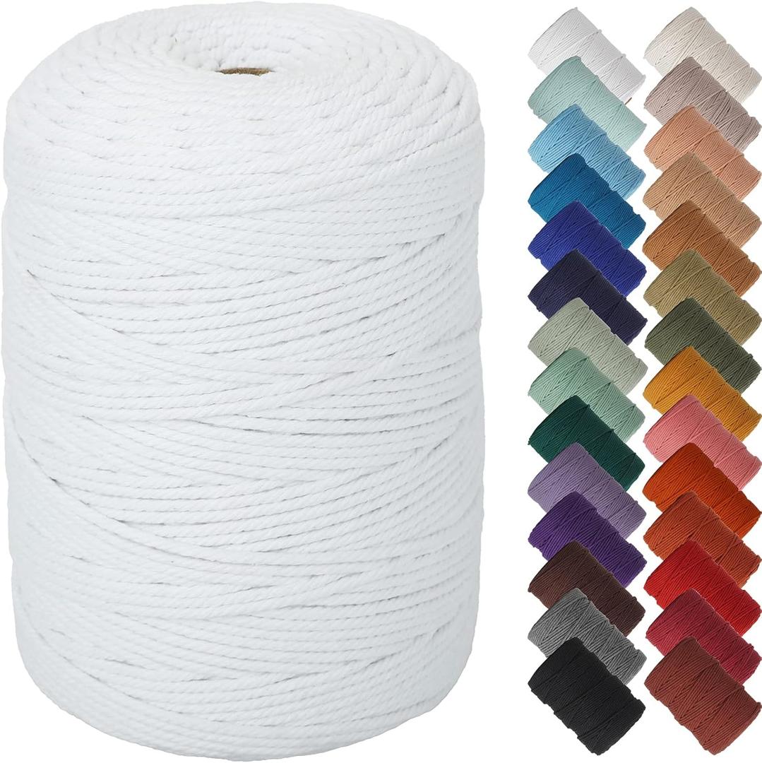 NOANTA White Macrame Cord 3mm x 328yards, Colored Macrame Rope, Cotton Rope Macrame Yarn, Colorful Cotton Craft Cord for Wall Hanging, Plant Hangers, Crafts, Knitting