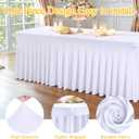 Shillance 2 Packs White Spandex Table Covers 8 Foot, Fitted Stretch Table Cloth with Skirts 96x30 Inch, Wrinkle-Free Floor Length Rectangle Tablecloths for Weddings Parties Banquets Events