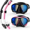 Snorkeling Gear for Adults, Snorkel Mask With Mirrored Tempered Glass Lens 180 Wide View Anti-Fog Scuba Diving Mask, Professional Snorkel Set for Swimming Diving, Gifts for Women Mom Men Dad