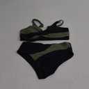 Girls Swimsuits Bikini Set Color Block Criss Cross V Neck Teen Girl Swimsuit Two Piece Cut Bathing Suit (11-12 Years, Black+green)
