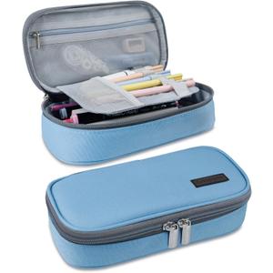 Gloppie Pencil Case Zipper Pencil Pouch Pencil Box for Boys Girls Pen Case Stationary Organizer, Back to School Supplies, Light Blue