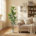 Alupssuc 5FT Artificial Fiddle Leaf Fig Tree with White Planter Pot, 5 feet Tall Fake Tree for Home Decor, Faux Ficus Tree Fake Moss for Indoor Outdoor Office Living Room