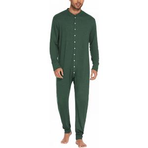 Ekouaer Men's One Piece Pajama Thermal Full Button Union Suit Long Sleeve Onesie with Button Flap S-XXL (Army Green)