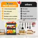 Gmtsl Bamboo Fruit Basket for Kitchen 3 Tier Fruit Bowl For Kitchen Counter, Large Fruit Holder With 2 Banana Hangers, Idea For Fruit and Vegetable Storage, Bread Basket, Snack Organizer(BLACK)