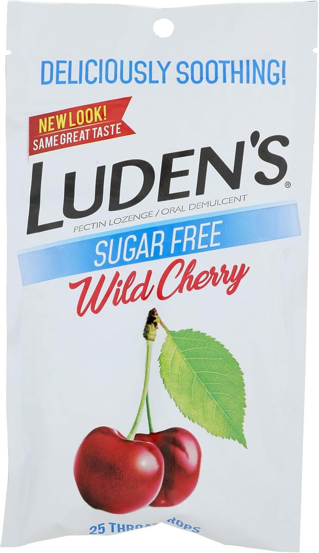 Luden's Soothing Throat Drops, Sugar Free Wild Cherry, 25 ct (Pack of 6) Exp: 2026/05