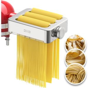 All Metal 3 In 1 Set Pasta Maker Attachment for KitchenAid, Included Pasta Sheet Roller, Spaghetti Cutter, Fettuccine Cutter Maker Accessories And Cleaning Brush