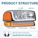 LED DRL Headlights Assembly fit 1999-2007 GMC Sierra/2000-2006 Yukon XL 1500 2500 No Denali Models Chrome Housing Amber Reflector LH RH Replacements