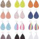 Glitter Teardrop Earrings, 12 Assorted Designs (1.5 x 2.2 In, 12 Pairs)
