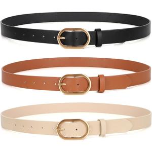 XZQTIVE 3 Pack Plus Size Women's Leather Belts for Jeans Pants Dress Fashion Gold Buckle Ladies Waist Belt (XXX-Large: fits waist from 53"-57")