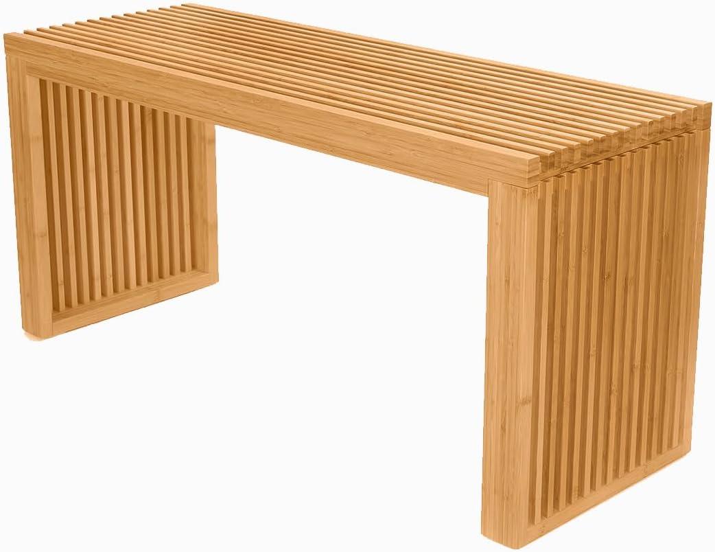 Bamboo Dining Bench, 35 Inch Farmhouse Decor Indoor Kitchen Table Bench with Outdoor & Entryway Functionality (Long, Nature)