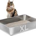 Stainless Steel Litter Box -6in High Sided,XL Metal Cat Litter Box for Big Cats Easy to Clean, Cat LitterBox Metal Pet Toilet for Adult Big Cats,Non Stick, No Smell,23.6"x15.8"x6"