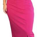 CHICME Women's Bodycon Midi Dress Ruched Puff Sleeve Cocktail Pencil Dress Casual Slit Party Work Dresses (XX-Large, Hot Pink)