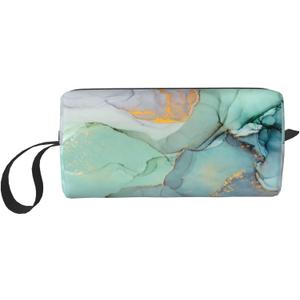 Marble Abstract Green Makeup Bag Organizer Small Cosmetic Bags Portable Travel Toiletry Bag With Handle Simple Accessories Storage Zipper Pouch For Women Girl