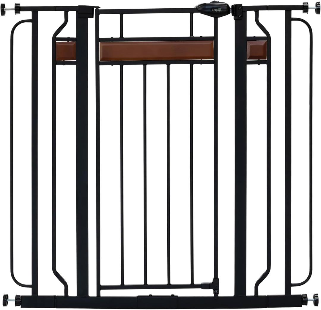 Regalo Safety 37" Extra Tall Baby Gate for Doorways & Bottom of Stairs, Wood Accent Pressure Mounted Gate with Door for Babies, Toddlers & Pets, Tested & Safe for 30 Years, American Designed and Owned