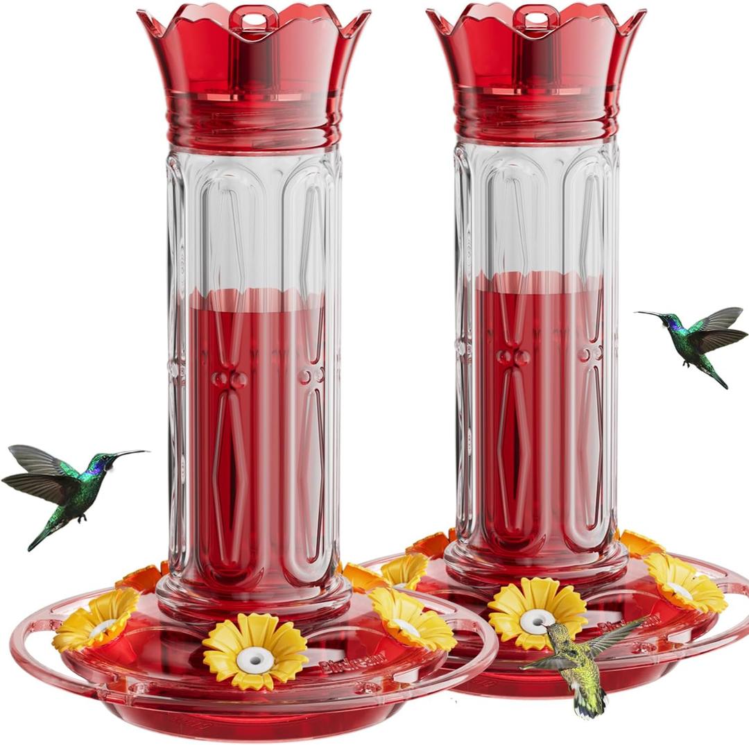 Birdream Hummingbird Feeders for Outdoors Hanging 20 Ounces 10 Feeding Ports, 2 Pack Plastic Humming Bird Feeder with Ant Moat Brush Leak Proof - Red