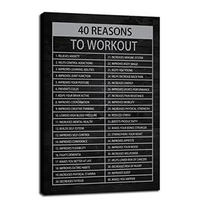 40 Reasons to Workout Motivational Quotes Exercise Canvas Wall Art Inspirational Fitness Poster Print Modern Inspiring Picture Painting Framed Artwork for Office Gym Home Wall Decor[12''W X 18''H]