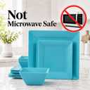 TP 12-Piece Melamine Dinnerware Sets, Plates and Bowls Dishes Set for 4, Break-Resistant & Non-Microwavable, Lightweight Square Dinner Plates, Teal