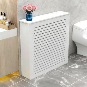 Waterproof Radiator Cover Cabinet, White Louvered Heating Heater Covers for Radiators Shelf with Top for Home Living Office Hide Cluttered Pipes Decor(31.5 Lx27.6 Hx7.9 D)